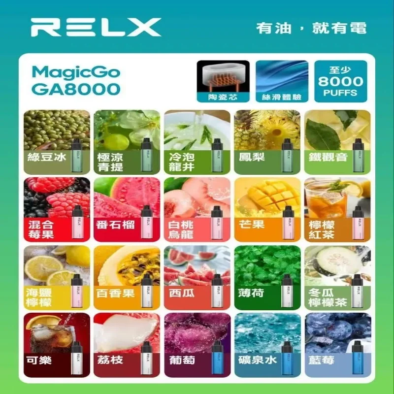 RELX 悅刻 GA8000 悅刻一次性拋棄式電子煙 | 陶瓷芯免充電
